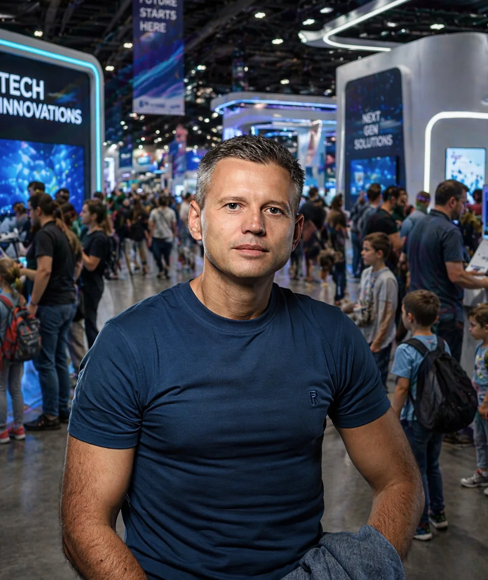 Maksim Godovykh at a technology exhibition